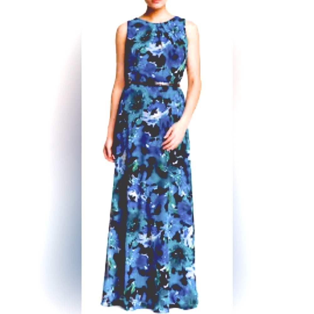 Eliza J Sleeveless Maxi Dress Blue Floral Chiffon